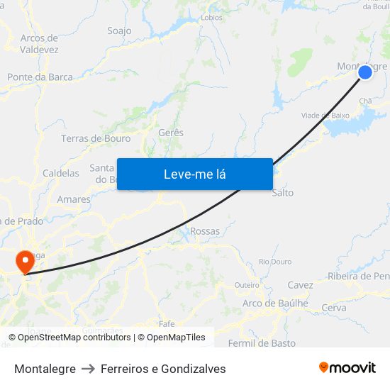 Montalegre to Ferreiros e Gondizalves map