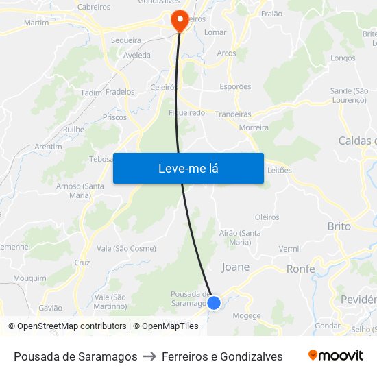 Pousada de Saramagos to Ferreiros e Gondizalves map