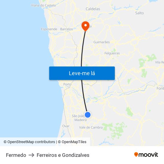 Fermedo to Ferreiros e Gondizalves map