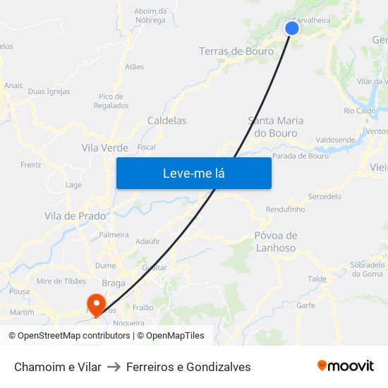 Chamoim e Vilar to Ferreiros e Gondizalves map