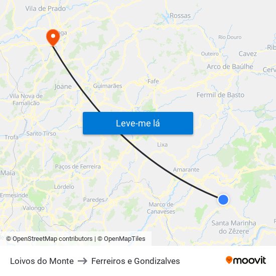 Loivos do Monte to Ferreiros e Gondizalves map