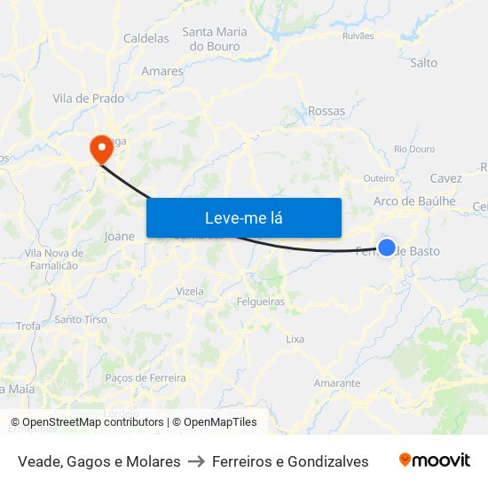 Veade, Gagos e Molares to Ferreiros e Gondizalves map