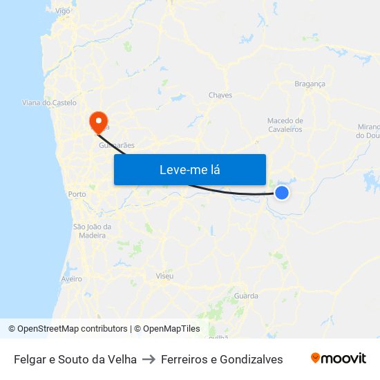 Felgar e Souto da Velha to Ferreiros e Gondizalves map