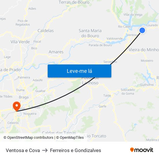 Ventosa e Cova to Ferreiros e Gondizalves map