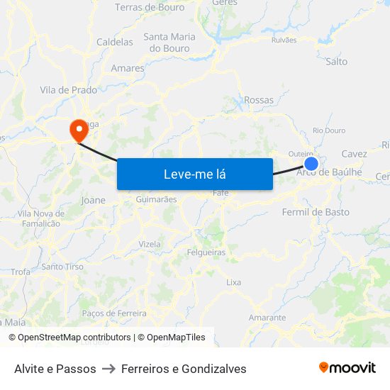 Alvite e Passos to Ferreiros e Gondizalves map
