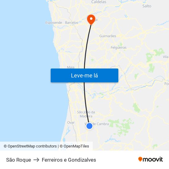 São Roque to Ferreiros e Gondizalves map
