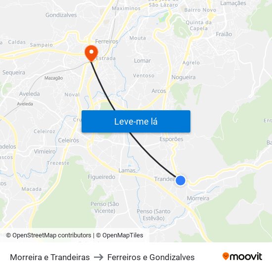 Morreira e Trandeiras to Ferreiros e Gondizalves map