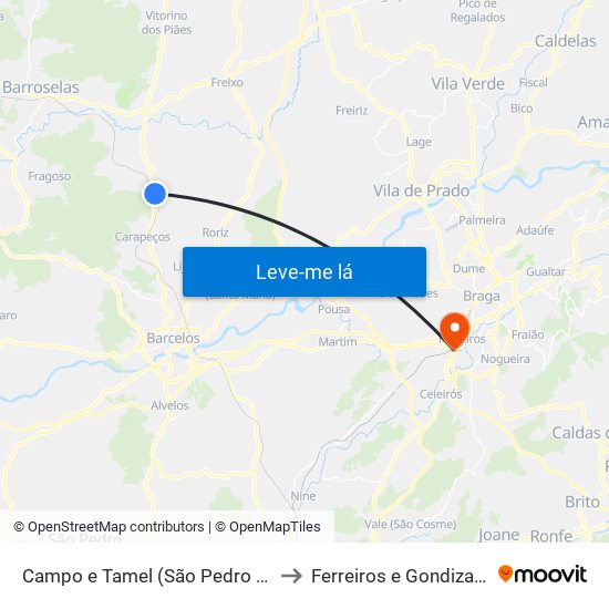 Campo e Tamel (São Pedro Fins) to Ferreiros e Gondizalves map
