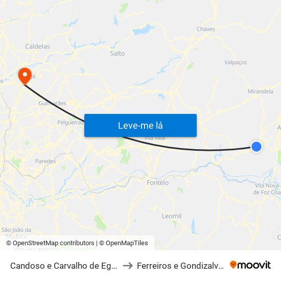 Candoso e Carvalho de Egas to Ferreiros e Gondizalves map