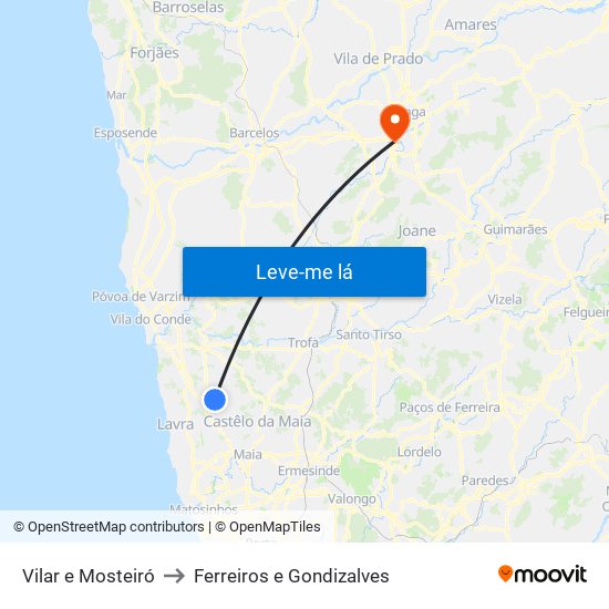 Vilar e Mosteiró to Ferreiros e Gondizalves map