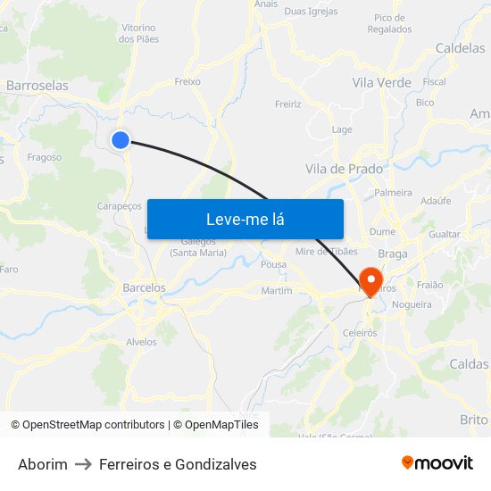Aborim to Ferreiros e Gondizalves map