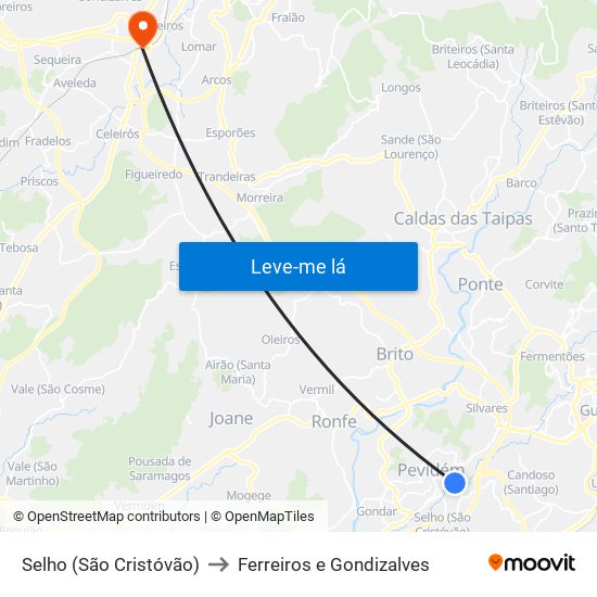 Selho (São Cristóvão) to Ferreiros e Gondizalves map