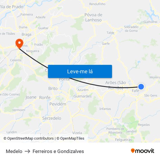 Medelo to Ferreiros e Gondizalves map