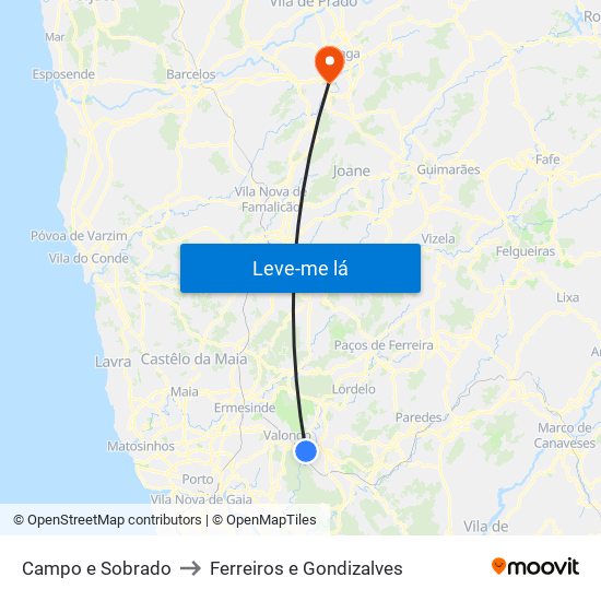 Campo e Sobrado to Ferreiros e Gondizalves map