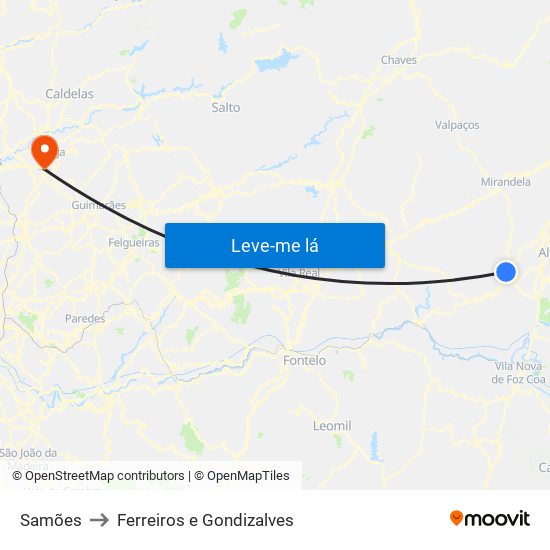 Samões to Ferreiros e Gondizalves map