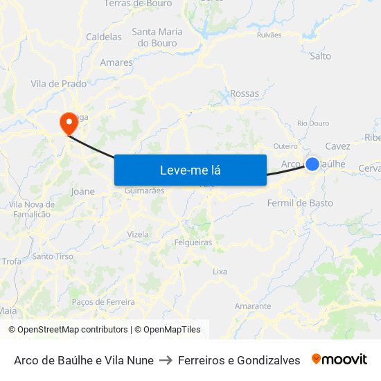 Arco de Baúlhe e Vila Nune to Ferreiros e Gondizalves map