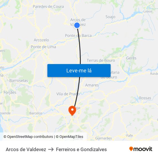 Arcos de Valdevez to Ferreiros e Gondizalves map