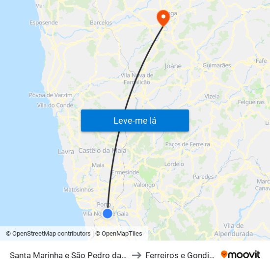 Santa Marinha e São Pedro da Afurada to Ferreiros e Gondizalves map