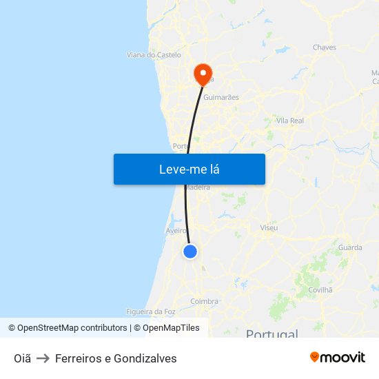 Oiã to Ferreiros e Gondizalves map