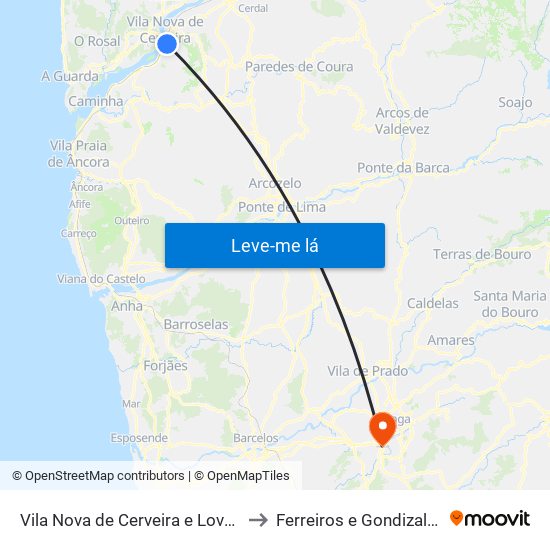 Vila Nova de Cerveira e Lovelhe to Ferreiros e Gondizalves map