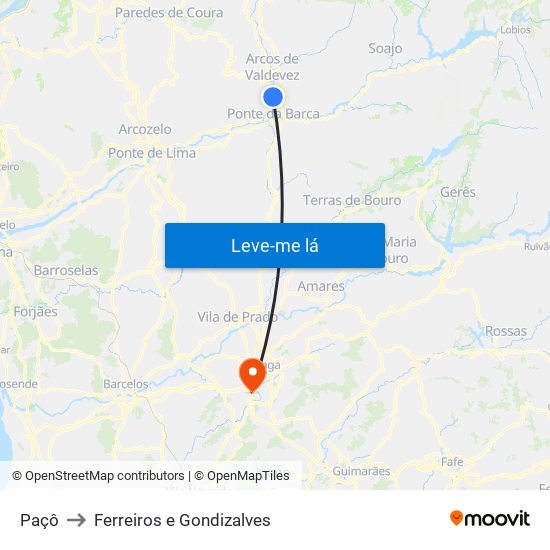 Paçô to Ferreiros e Gondizalves map