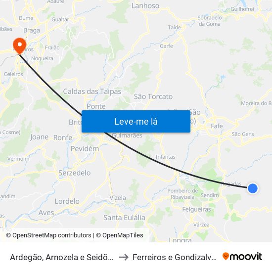 Ardegão, Arnozela e Seidões to Ferreiros e Gondizalves map