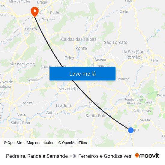 Pedreira, Rande e Sernande to Ferreiros e Gondizalves map