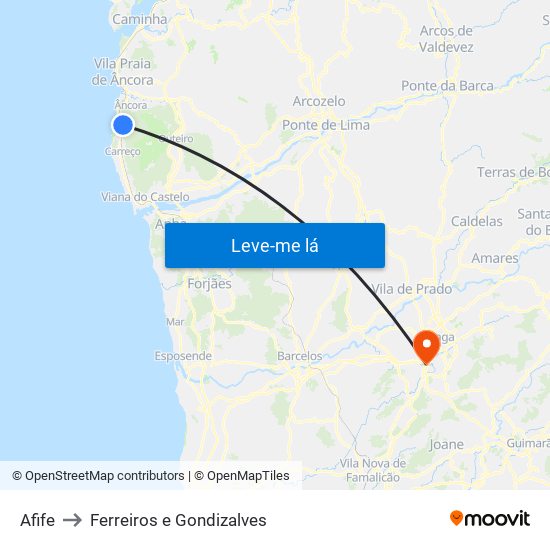 Afife to Ferreiros e Gondizalves map