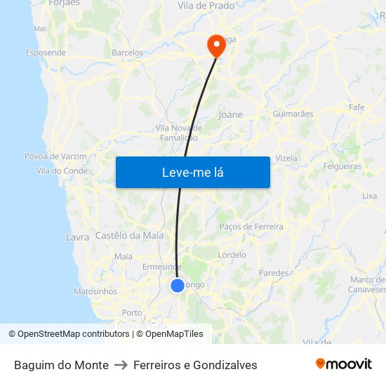 Baguim do Monte to Ferreiros e Gondizalves map