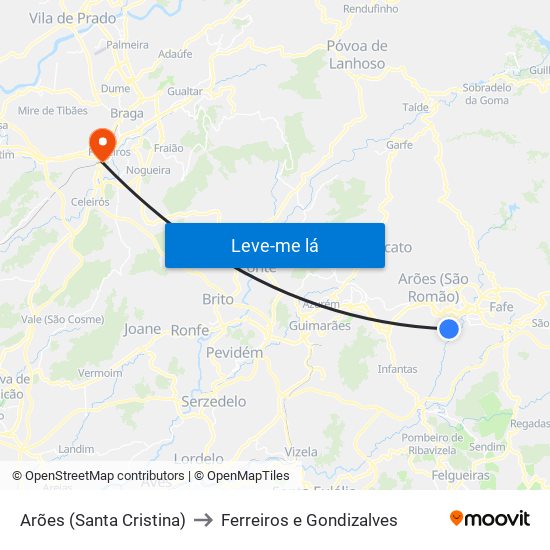 Arões (Santa Cristina) to Ferreiros e Gondizalves map