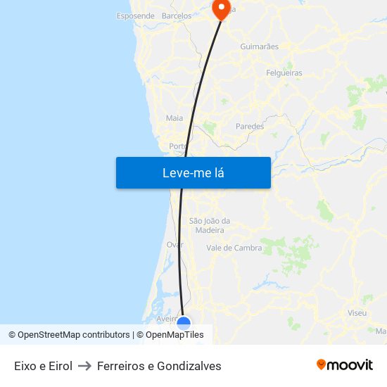 Eixo e Eirol to Ferreiros e Gondizalves map