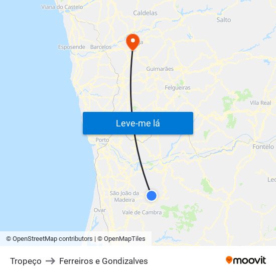 Tropeço to Ferreiros e Gondizalves map