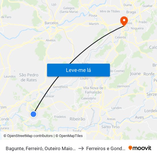 Bagunte, Ferreiró, Outeiro Maior e Parada to Ferreiros e Gondizalves map