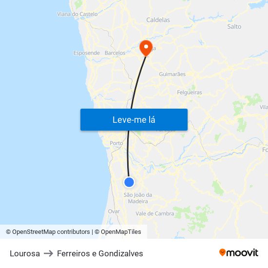 Lourosa to Ferreiros e Gondizalves map