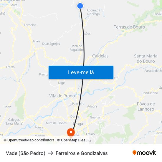 Vade (São Pedro) to Ferreiros e Gondizalves map