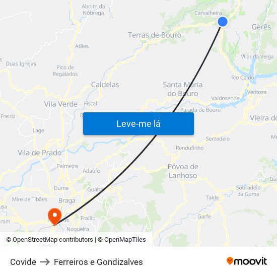 Covide to Ferreiros e Gondizalves map