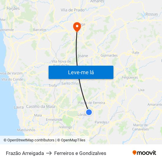 Frazão Arreigada to Ferreiros e Gondizalves map
