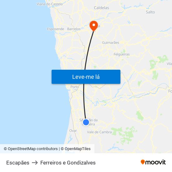 Escapães to Ferreiros e Gondizalves map