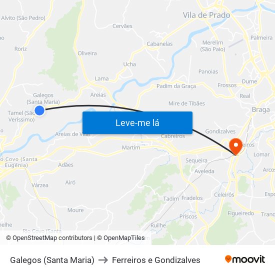 Galegos (Santa Maria) to Ferreiros e Gondizalves map