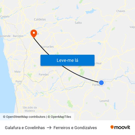 Galafura e Covelinhas to Ferreiros e Gondizalves map