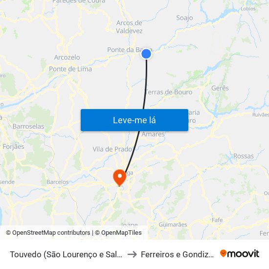 Touvedo (São Lourenço e Salvador) to Ferreiros e Gondizalves map