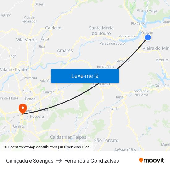 Caniçada e Soengas to Ferreiros e Gondizalves map