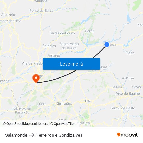 Salamonde to Ferreiros e Gondizalves map