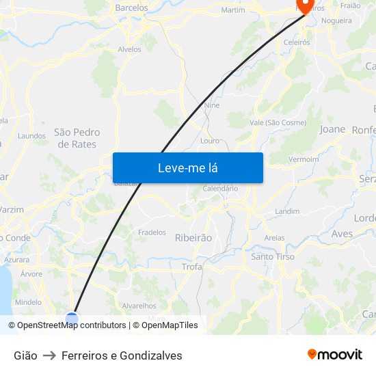 Gião to Ferreiros e Gondizalves map