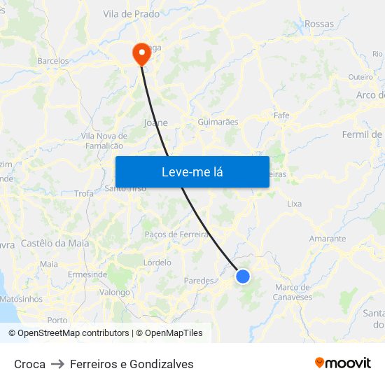 Croca to Ferreiros e Gondizalves map