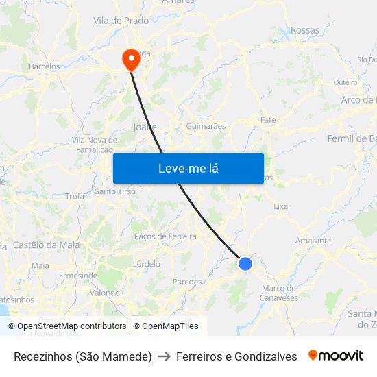 Recezinhos (São Mamede) to Ferreiros e Gondizalves map