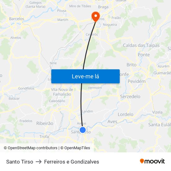 Santo Tirso to Ferreiros e Gondizalves map