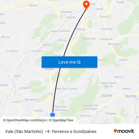 Vale (São Martinho) to Ferreiros e Gondizalves map