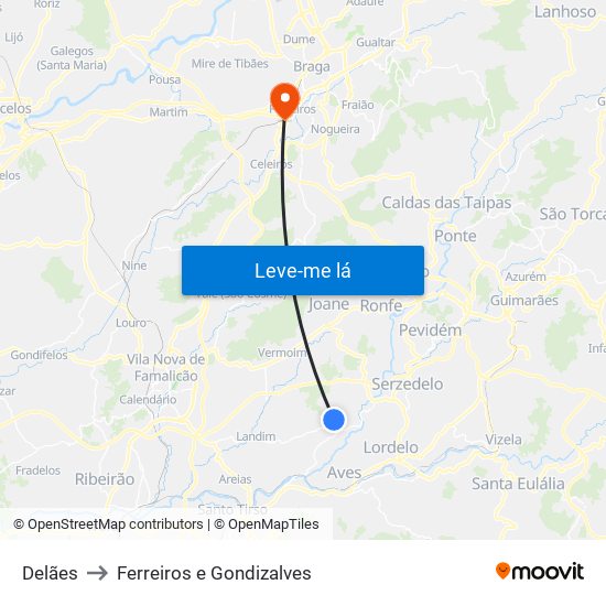 Delães to Ferreiros e Gondizalves map