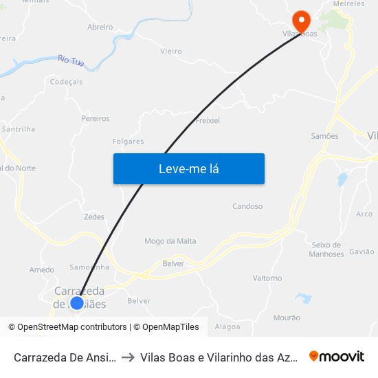 Carrazeda De Ansiães to Vilas Boas e Vilarinho das Azenhas map